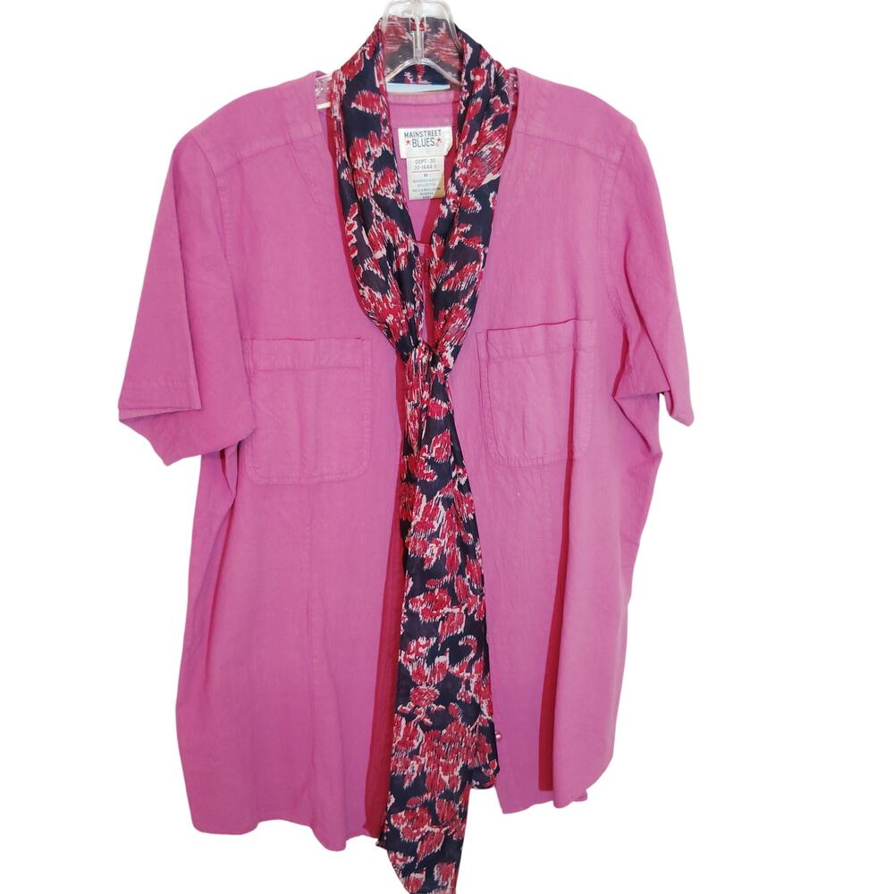 Mainstreet Blues Magenta Utility Shirt & Avon Ikat Scarf Set Women’s M Estate